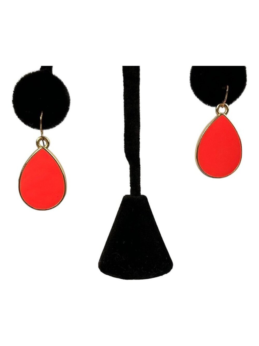 Orange Enameled Teardrop Dangle Earrings With Gold-Tone Accent, Kitchy, Boho